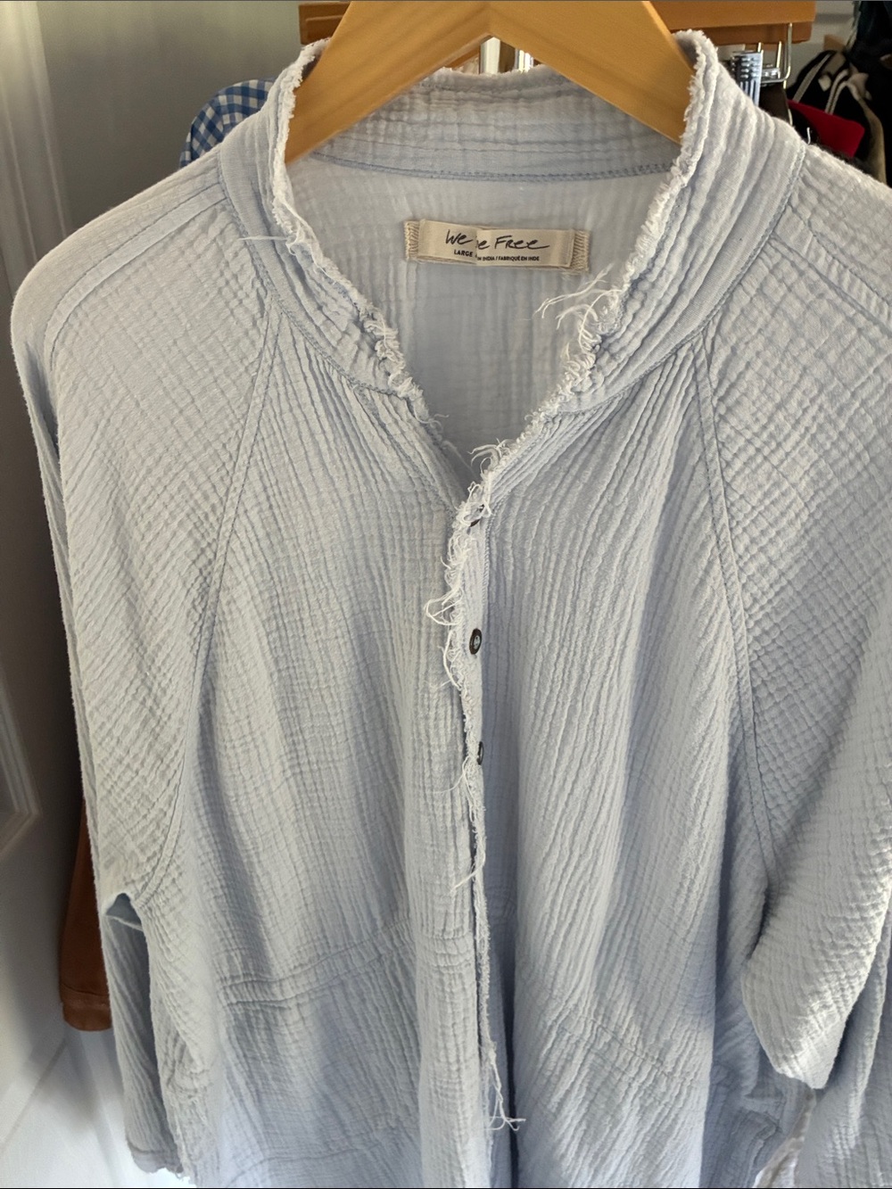 Free People Pale Blue Crinkled Button-Up Tunic